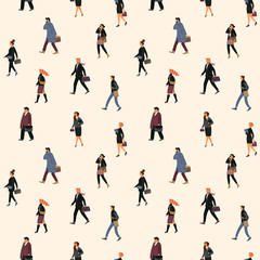 Seamless pattern with people going to work.