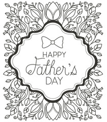 fathers day frame with leafs and bowntie vector illustration design