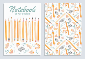 Copybook, notebook school cover design. Vector template