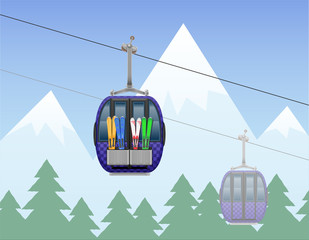 mountain landscape with cabin ski cableway vector illustration