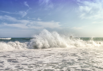 Big Ocean Waves  against the blue sky