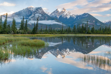 Mirror Reflection of a Mountain in a Lake Near Jasper Canada