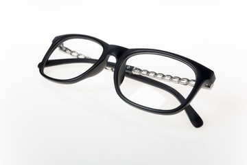 Close-up view on eyeglasses on white background