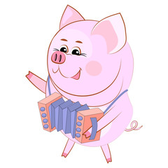 Lovely happy guinea pig. Musician. Symbol icon. Vector illustration.