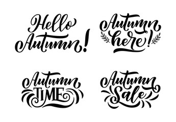 Hello autumn. Hand drawn calligraphy and brush pen lettering. design for holiday greeting card and invitation of seasonal autumn holiday