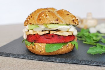 Vegetarian beetroot burger. Healthy food.