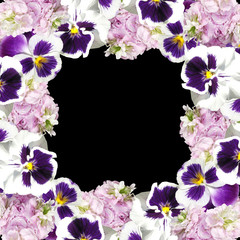 Beautiful floral background from pelargonium and pansies 