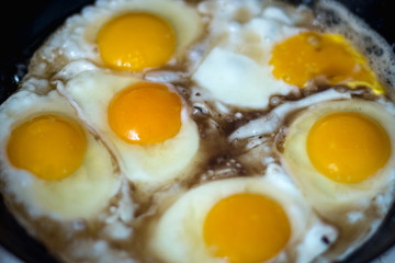 Fried eggs in a frying pan