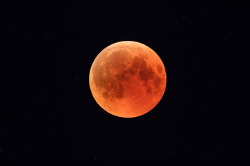 Fototapeta premium Super Bloody Moon, full eclipse phase against starry sky background