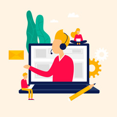 Online support, letter call. Flat style vector illustration.
