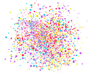 Explosion. Firework. Texture with random geometric elements on white. Holiday background with confetti. Pattern for design. Print for banners, posters, t-shirts and textiles. Greeting cards
