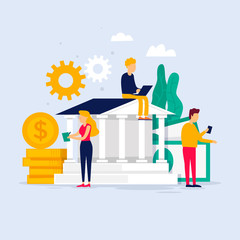 Bank, loan, deposit, contract, contract. Flat style vector illustration.