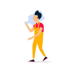 Man carries water, delivery. Flat style vector illustration.