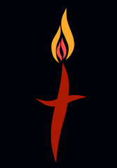 flame above the cross on a black background