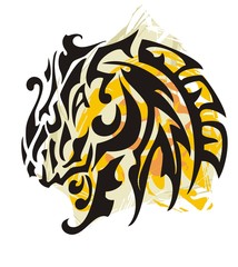  Tribal horse concept. Ornate ethnic head of a horse against the background of color splashes for your design