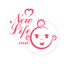 Vector baby illustration isolated on white. New life beginning drawing. Maternity ward marketing poster