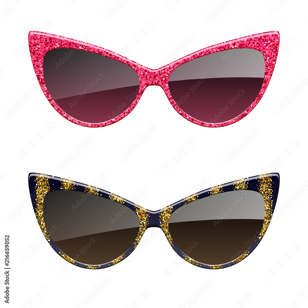 Sticker set of red and golden glitter sunglasses.