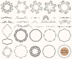 Vector collection of vintage decorative elements, lines, ornaments, frames, calligraphic designs