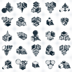 Fototapeta na wymiar Abstract vectors set, isometric dimensional shapes collection.
