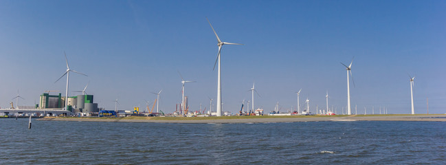 Panorama of wind urbines in Eemshaven, Netherlands