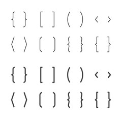 Brackets flat line icons. Brace vector illustrations. Thin signs of typography symbols. Pixel perfect 64x64. Editable Strokes. - obrazy, fototapety, plakaty