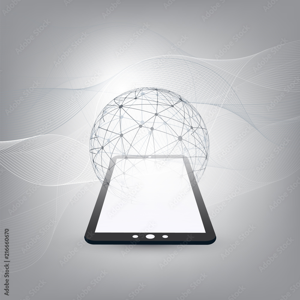 Poster digital network connections, technology background - cloud computing design concept with wireframe g