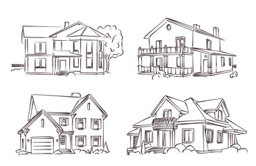 vector sketch of wooden house