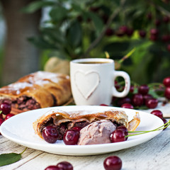 strudel with cherries and chocolate
