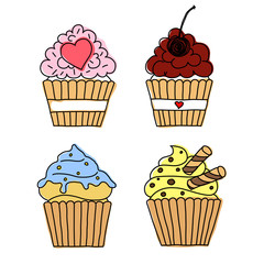 cupcake vector doodle set