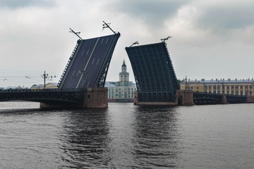 Fototapeta na wymiar Open Palace bridge from the Neva river in St. Petersburg, Russia