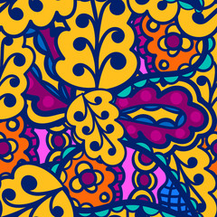 Doodle abstract colorful seamless pattern. Hand drawn background. Vector illustration. 