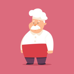 Funny chef in hat and uniform cartoon character. Cook vector illustration isolated on background.