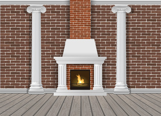 Classic interior wall with fireplace