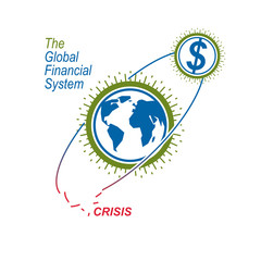 Global Financial Crisis conceptual logo, unique vector symbol. Banking system. The Global Financial System. Circulation of Money.