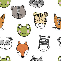seamles pattern with cute  animals face