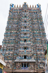 The western Gopuram, or entrance gateway, to the Meenakshi temple complex covering 45 acres in the heart of Madurai in Tamil Nadu state which is renowned for its temple structures