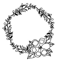 beautiful flower and leafs circular frame vector illustration design