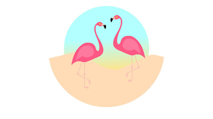 Flamingo bird illustration design on background. Minimal flat style.