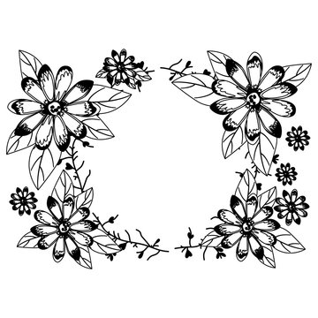 beautiful flower and leafs circular frame vector illustration design