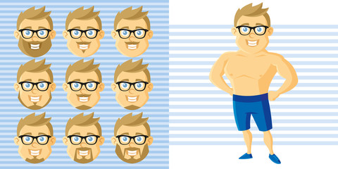 Summer Style Man Face Set Cartoon character