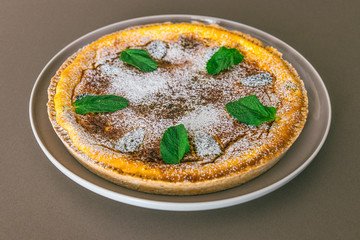 Traditional Spanish cheesecake with mint Flaó (Flao) from Ibiza