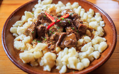 mutton stew with halusky or gnocchi slovak traditional food