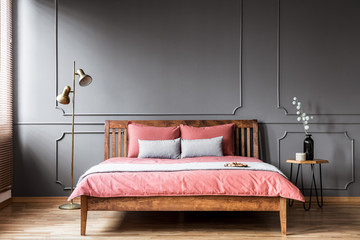 Pink and grey bedroom interior