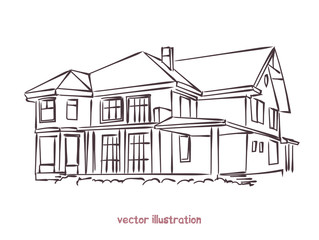 vector sketch of wooden house