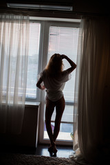 Fototapeta na wymiar young woman in window