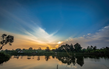 Beautiful sunset Golden hours sky with clouds