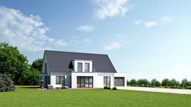 Haus 19 weiss am Tag