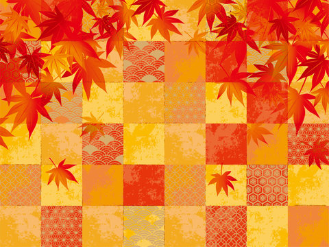 チェック 金赤 パターン 紅葉 秋 三