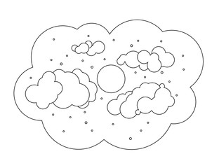 Moon with clouds in the sky. Black and white.