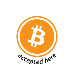 Bitcoin accepted here design. Criptocurrency symbol. Blockchain technology.